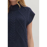 Entro - Sold Cap Sleeve Cable Knit Sweater - Navy