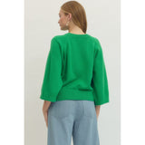 Entro - Solid 3/4 Sleeve Sweater - Green