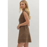 Entro - Solid Belted Mini wirh Contrast Stitching - Brown