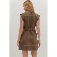 Entro - Solid Belted Mini wirh Contrast Stitching - Brown