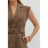 Entro - Solid Belted Mini wirh Contrast Stitching - Brown