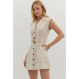 Entro - Solid Belted Mini wirh Contrast Stitching - Ecru