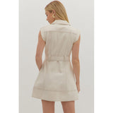 Entro - Solid Belted Mini wirh Contrast Stitching - Ecru