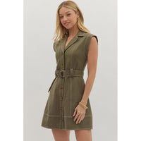 Entro - Solid Belted Mini wirh Contrast Stitching - Olive