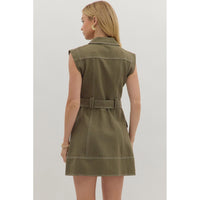 Entro - Solid Belted Mini wirh Contrast Stitching - Olive
