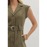Entro - Solid Belted Mini wirh Contrast Stitching - Olive