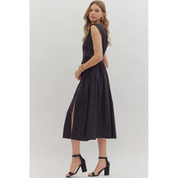 Entro - Solid Cap Sleeve Midi with Front Zipper - Black