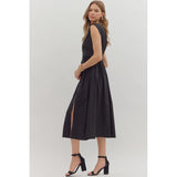 Entro - Solid Cap Sleeve Midi with Front Zipper - Black