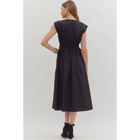 Entro - Solid Cap Sleeve Midi with Front Zipper - Black