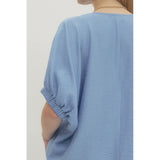 Entro - Solid Dolman w V-Neck Accent - Chambray