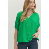 Entro - Solid Dolman w V-Neck Accent - Green