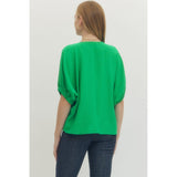 Entro - Solid Dolman w V-Neck Accent - Green