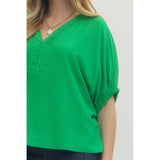Entro - Solid Dolman w V-Neck Accent - Green