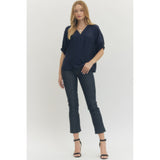 Entro - Solid Dolman w V-Neck Accent - Navy