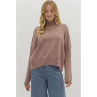Entro - Solid High Neck Relaxed Fit Longsleeve Sweater - Mocha