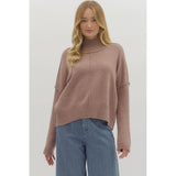 Entro - Solid High Neck Relaxed Fit Longsleeve Sweater - Mocha