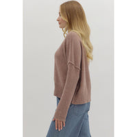 Entro - Solid High Neck Relaxed Fit Longsleeve Sweater - Mocha
