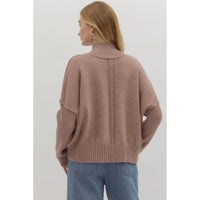 Entro - Solid High Neck Relaxed Fit Longsleeve Sweater - Mocha