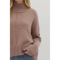 Entro - Solid High Neck Relaxed Fit Longsleeve Sweater - Mocha