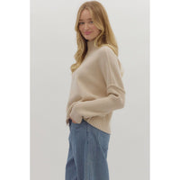 Entro - Solid High Neck Relaxed Fit Longsleeve Sweater - Oatmeal