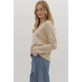Entro - Solid High Neck Relaxed Fit Longsleeve Sweater - Oatmeal