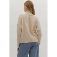 Entro - Solid High Neck Relaxed Fit Longsleeve Sweater - Oatmeal