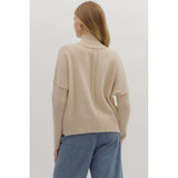 Entro - Solid High Neck Relaxed Fit Longsleeve Sweater - Oatmeal