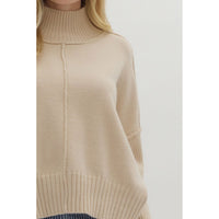 Entro - Solid High Neck Relaxed Fit Longsleeve Sweater - Oatmeal