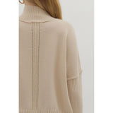 Entro - Solid High Neck Relaxed Fit Longsleeve Sweater - Oatmeal
