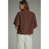 Entro - Solid Mock Neck Short Sleeve Sweater Knit Top - Brown
