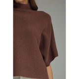 Entro - Solid Mock Neck Short Sleeve Sweater Knit Top - Brown