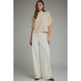 Entro - Solid Mock Neck Short Sleeve Sweater Knit Top - Ecru