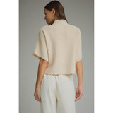 Entro - Solid Mock Neck Short Sleeve Sweater Knit Top - Ecru