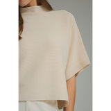 Entro - Solid Mock Neck Short Sleeve Sweater Knit Top - Ecru