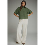 Entro - Solid Mock Neck Short Sleeve Sweater Knit Top - Olive