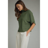 Entro - Solid Mock Neck Short Sleeve Sweater Knit Top - Olive