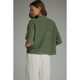 Entro - Solid Mock Neck Short Sleeve Sweater Knit Top - Olive