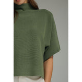 Entro - Solid Mock Neck Short Sleeve Sweater Knit Top - Olive