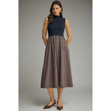 Entro - Solid Mock Neck Sleeveless Midi - Navy
