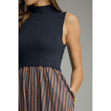 Entro - Solid Mock Neck Sleeveless Midi - Navy
