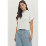 Entro - Solid Sweater with Rolled Hem - Off White