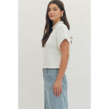 Entro - Solid Sweater with Rolled Hem - Off White