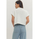 Entro - Solid Sweater with Rolled Hem - Off White