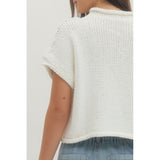 Entro - Solid Sweater with Rolled Hem - Off White