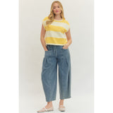 Entro - Striped Cap Sleeve Knit - Lemon
