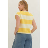 Entro - Striped Cap Sleeve Knit - Lemon