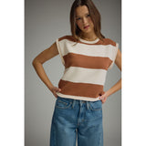 Entro - Striped Cap Sleeve Knit - Mocha