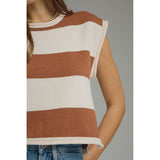 Entro - Striped Cap Sleeve Knit - Mocha