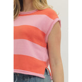 Entro - Striped Cap Sleeve Knit - Pink