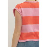 Entro - Striped Cap Sleeve Knit - Pink